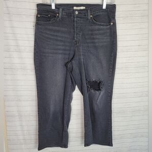 Levi's Wedgie High-Rise 13" Straight Leg Jeans in Washed Black Rinse, sz 16W